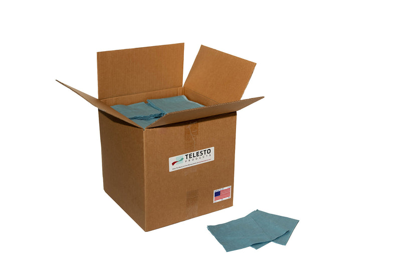 Blue Shop Towels Creped Quarterfold Special | 1000+ Ct Box | Telesto Products Telesto Products LLC