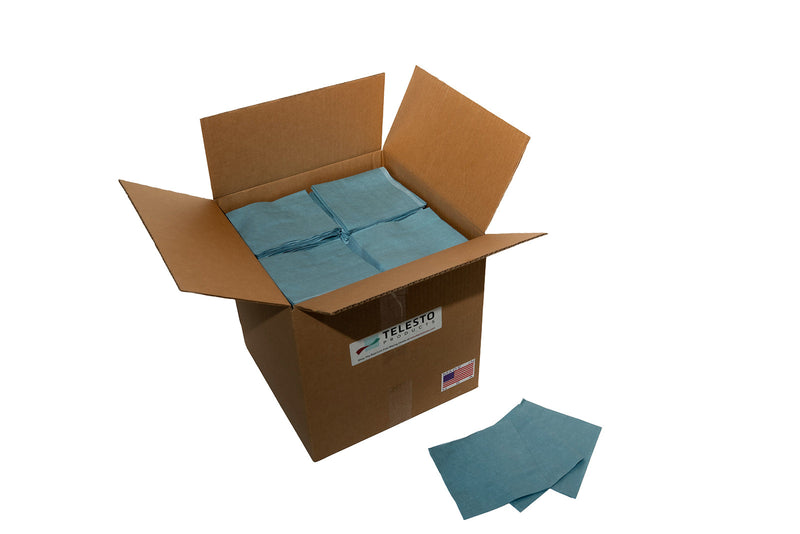 Blue Shop Towels Creped Quarterfold Special | 1000+ Ct Box | Telesto Products Telesto Products LLC